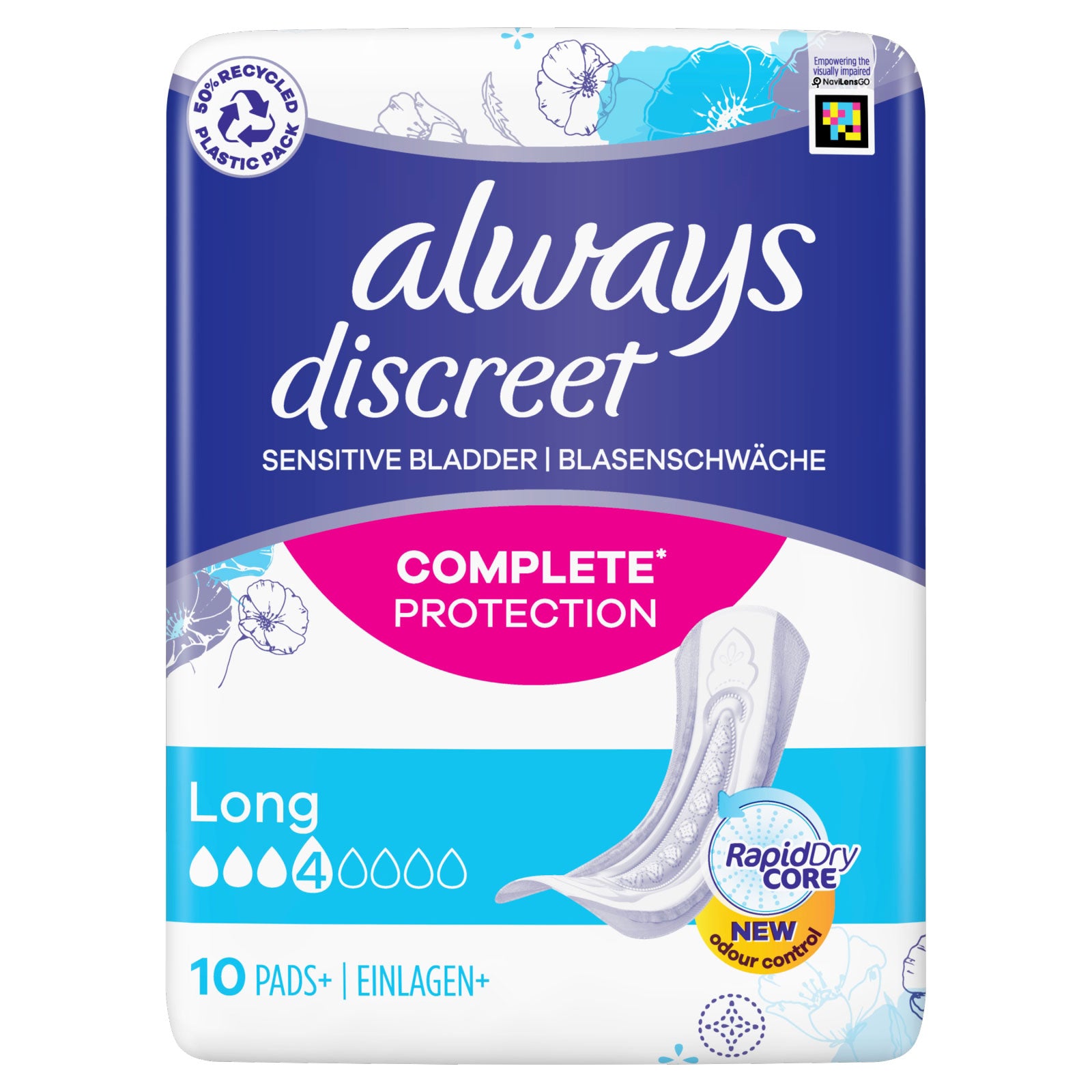 Always Discreet Complete Protection Pads Long 10 Pads Always Discreet Complete Protection Pads Long 10 Pads